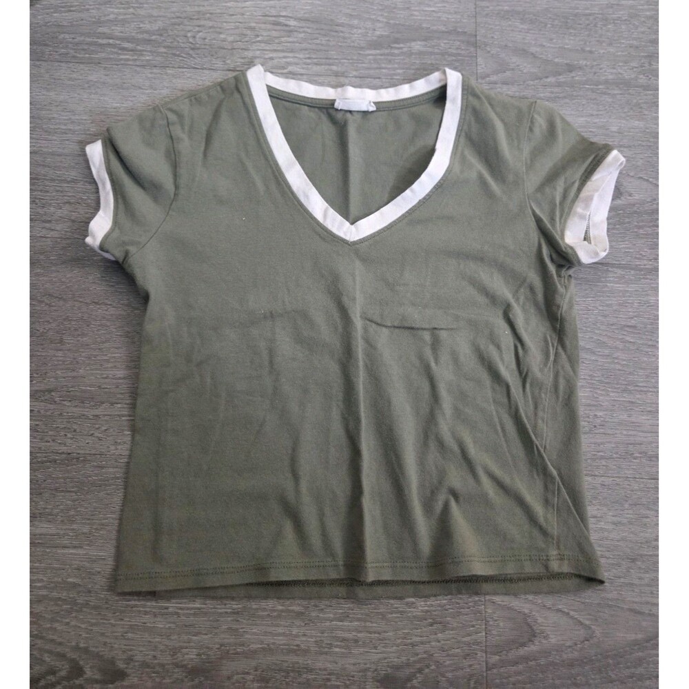 Ardene Basic Women's Size Small Green Short Sleeve Notch Neck Cropped